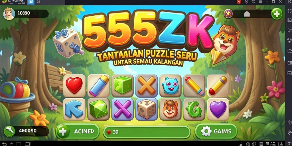 Screenshot permainan 555ZK menampilkan berbagai teka-teki yang menarik.