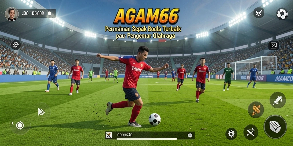 Tangkapan layar gameplay AGAM66 yang menampilkan aksi sepak bola seru.