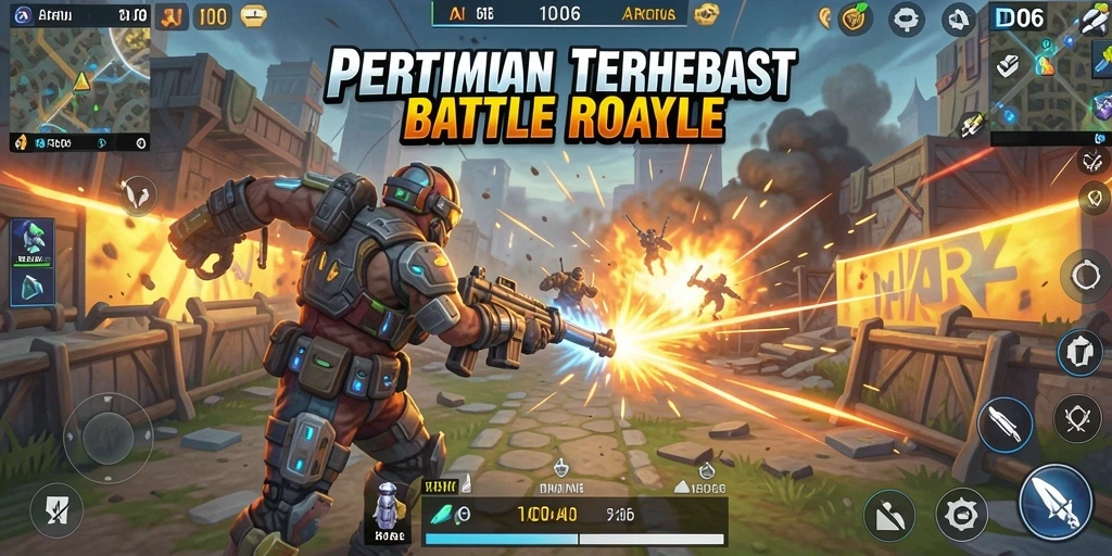Screenshot D06 menampilkan aksi intens di dalam permainan Battle Royale.