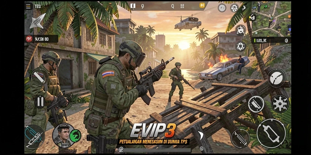 Tangkapan layar gameplay EVIP3 yang menampilkan aksi menegangkan.
