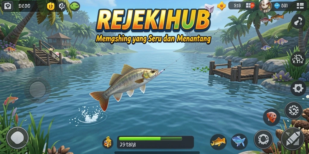 Screenshot gameplay REJEKIHUB yang menampilkan momen memancing yang seru.